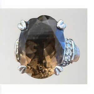 8CT Judith Ripka Ring Smoky Quartz 1/4CT C.Z Sterling Silver  Size 6